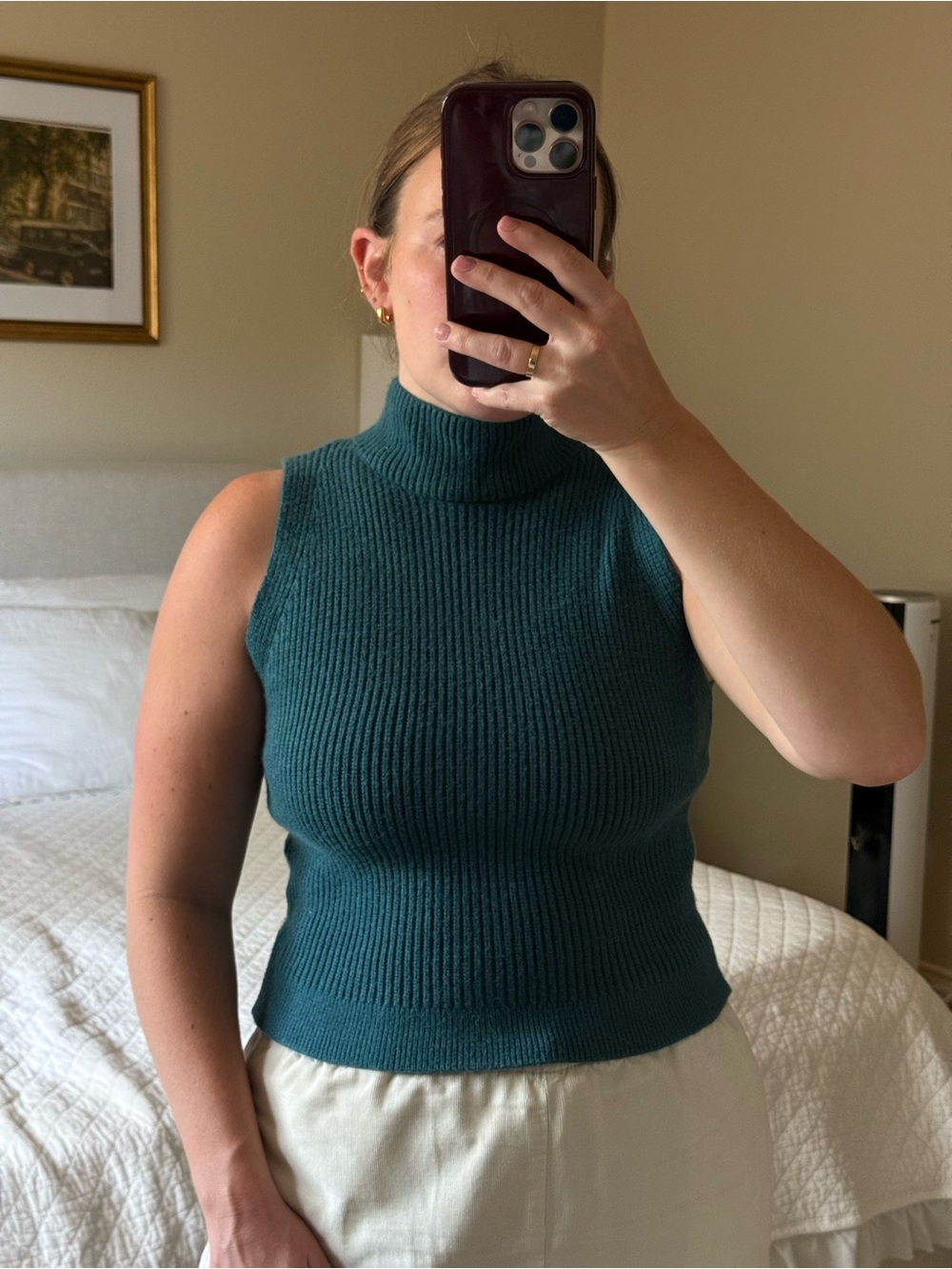 Sleeveless Turtleneck Ribbed Knit Sweater - Dark Teal